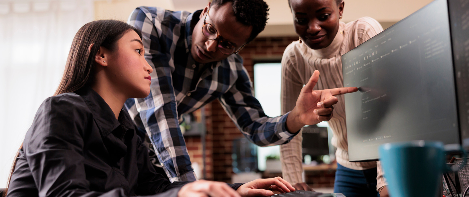 Side view of an employee receiving cybersecurity training